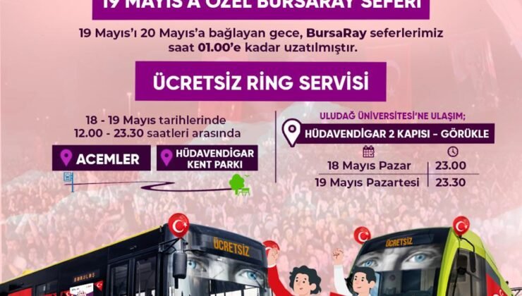 Bursa’da 19 Mayıs Pazartesi Günü Ulaşım Ücretsiz