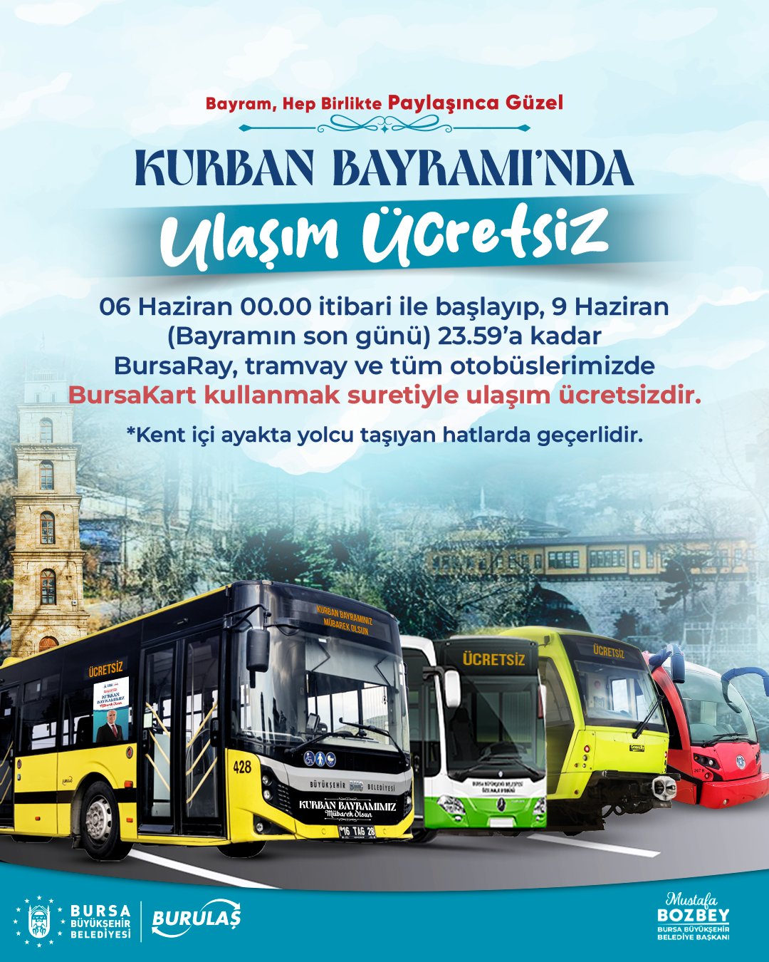 Bursa’da Bayram Boyunca Ulaşım Ücretsiz