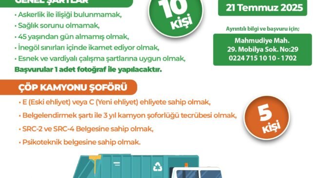 İnegöl Belediyesi Temizlik İşleri Müdürlüğü Bünyesine 15 Personel Alınacak