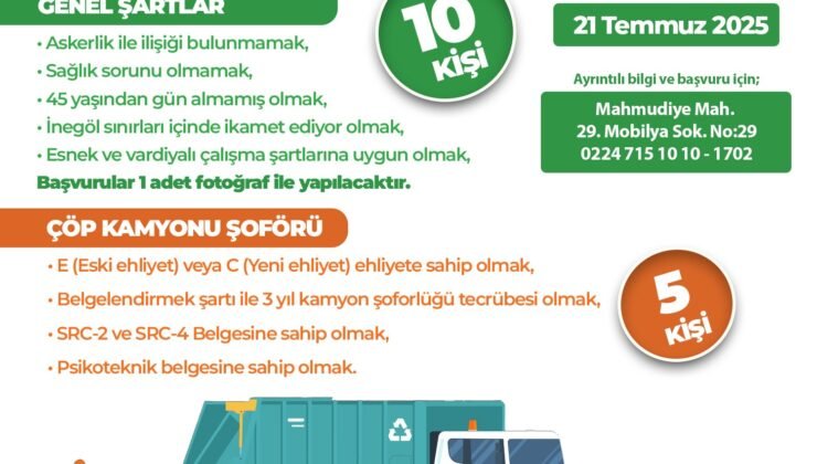 İnegöl Belediyesi Temizlik İşleri Müdürlüğü Bünyesine 15 Personel Alınacak