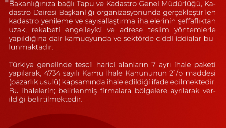 Kadastro ihalelerinde “Adrese Teslim” iddiaları Meclis Gündeminde